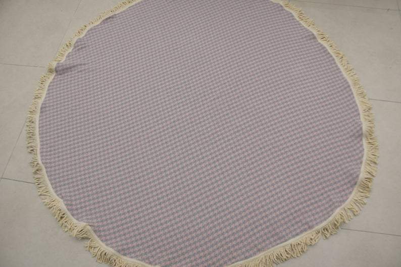 Pink and Gray 100% Cotton Round Beach Towel