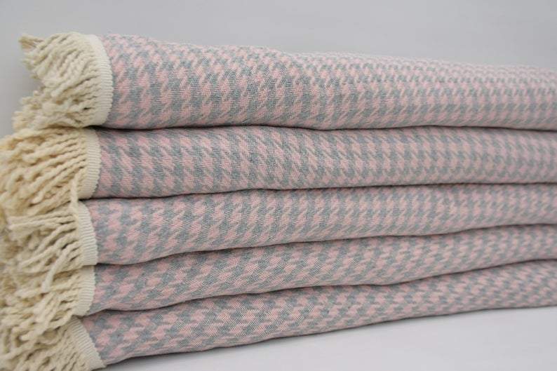 Pink and Gray 100% Cotton Round Beach Towel