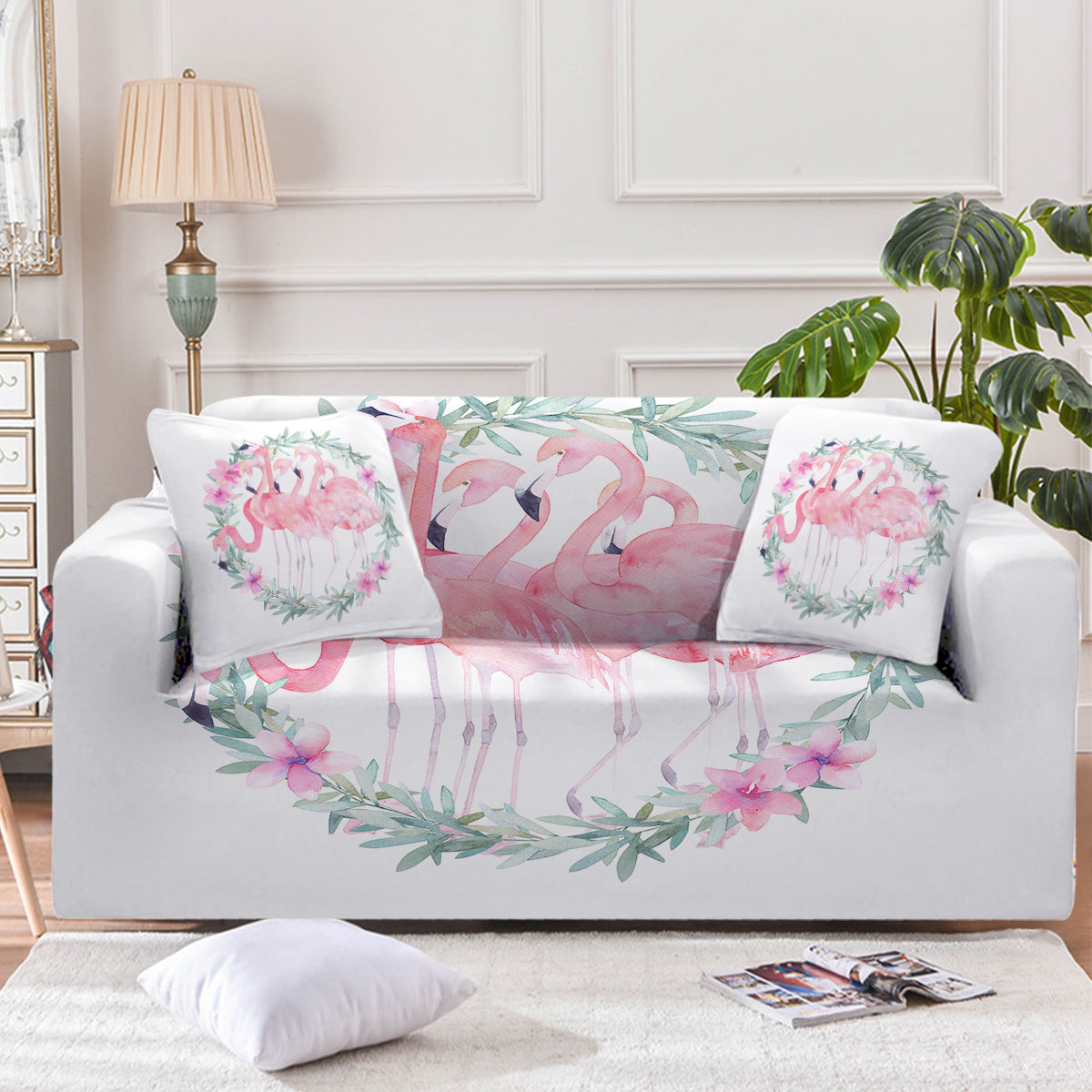 Delicate Flamingos Couch Cover