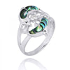 Twin Dolphins Ring with Abalone Shell and White CZ