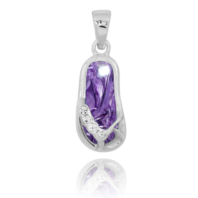 Purple Flip Flop Pendant Necklace with Charoite and Crystal