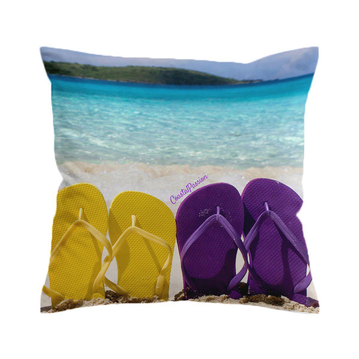 Purple &amp; Yellow Flip Flops Pillow Cover
