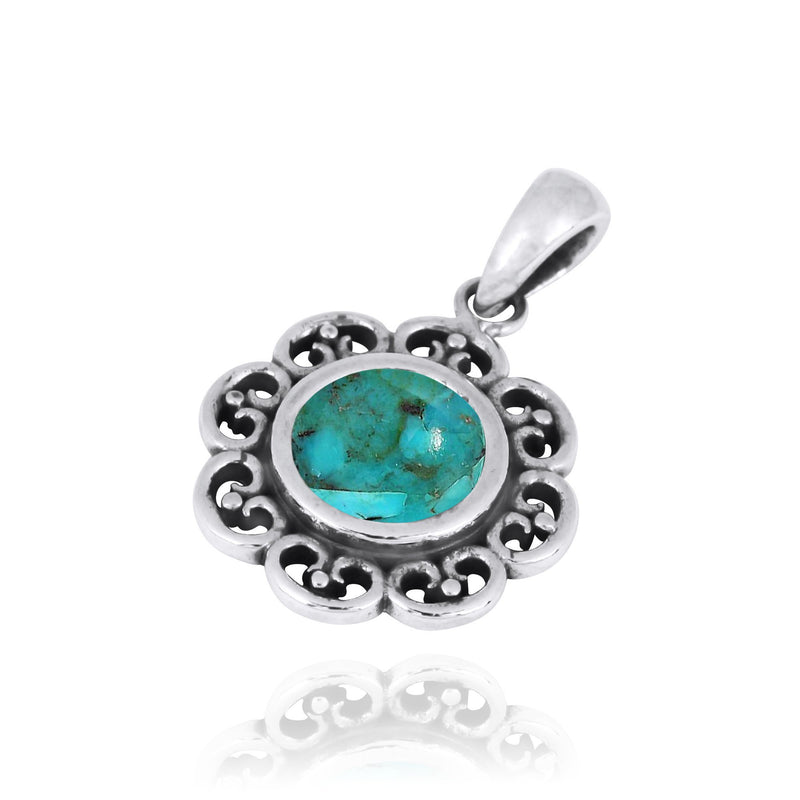 Rectangle Shape Sterling Silver Pendant with Compressed Turquoise