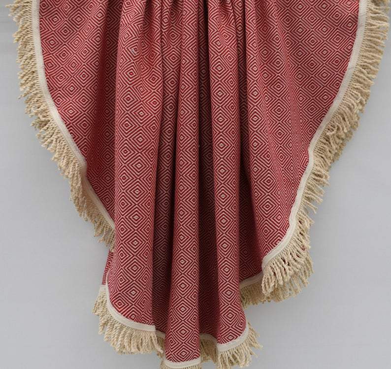 Red 100% Cotton Round Beach Towel