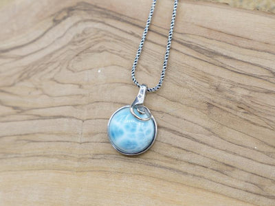 Round Larimar Pendant with Silver Swirl - Only One Piece Created