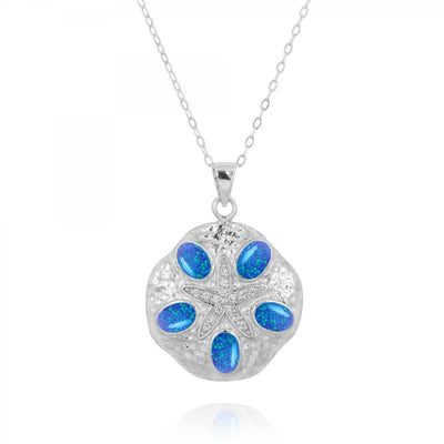 Sand Dollar Blue Opal Pendant Necklace