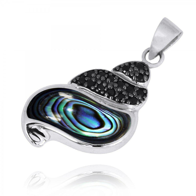 Sea Shell Pendant Necklace with Abalone Shell and Black Spinel