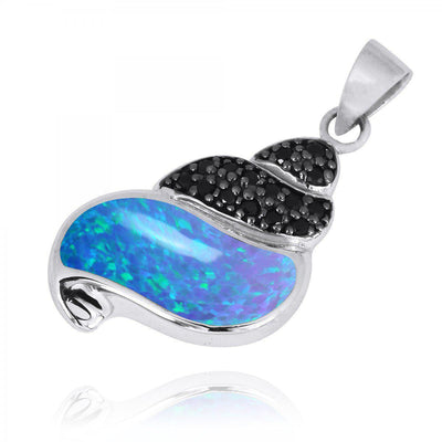 Sea Shell Pendant Necklace with Blue Opal and Black Spinel