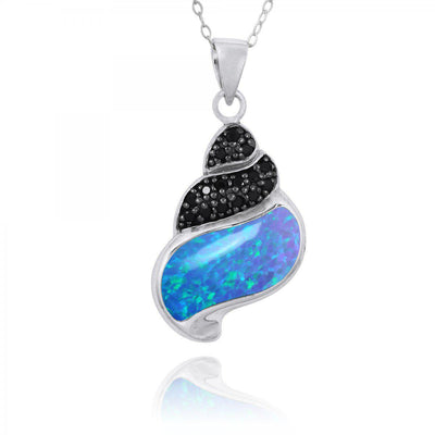 Sea Shell Pendant Necklace with Blue Opal and Black Spinel