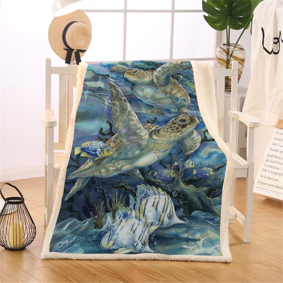 Sea Turtle Abysses Soft Sherpa Blanket