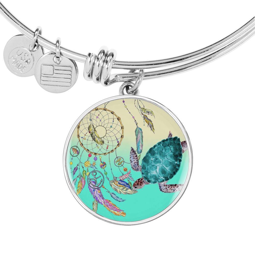 Sea Turtle and Dreamcatcher Bangle Bracelet