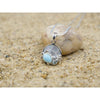 Sea Turtle and Hibiscus Necklace with Larimar Stone, Blue Topaz and Mother of Pearl