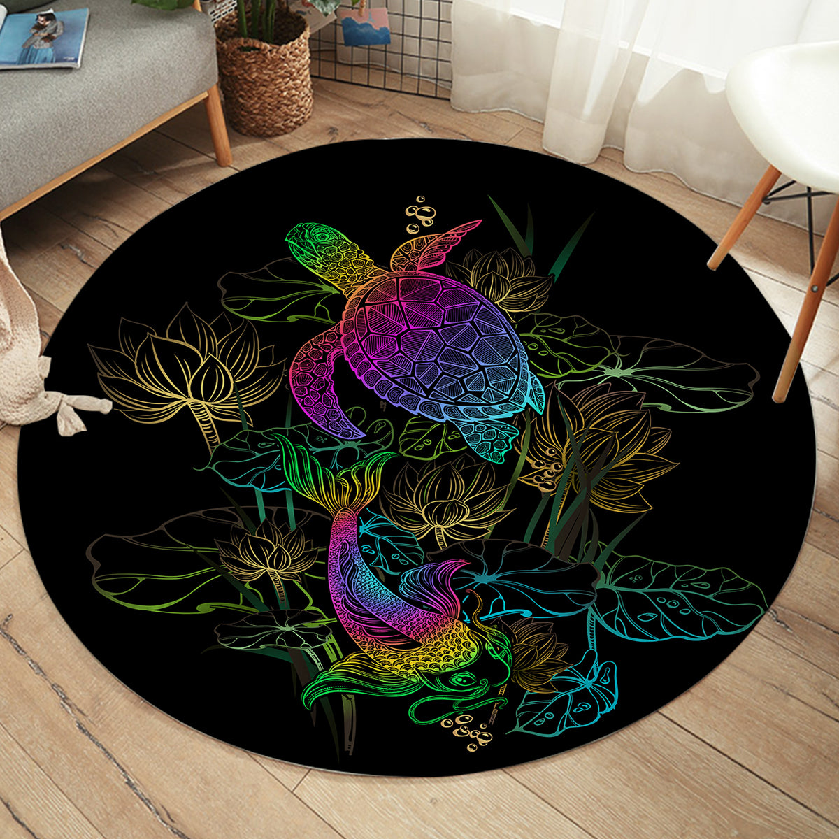 Sea Turtle and Koi Round Area Rug