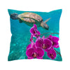 Sea Turtle and Orchids Pillow Cover