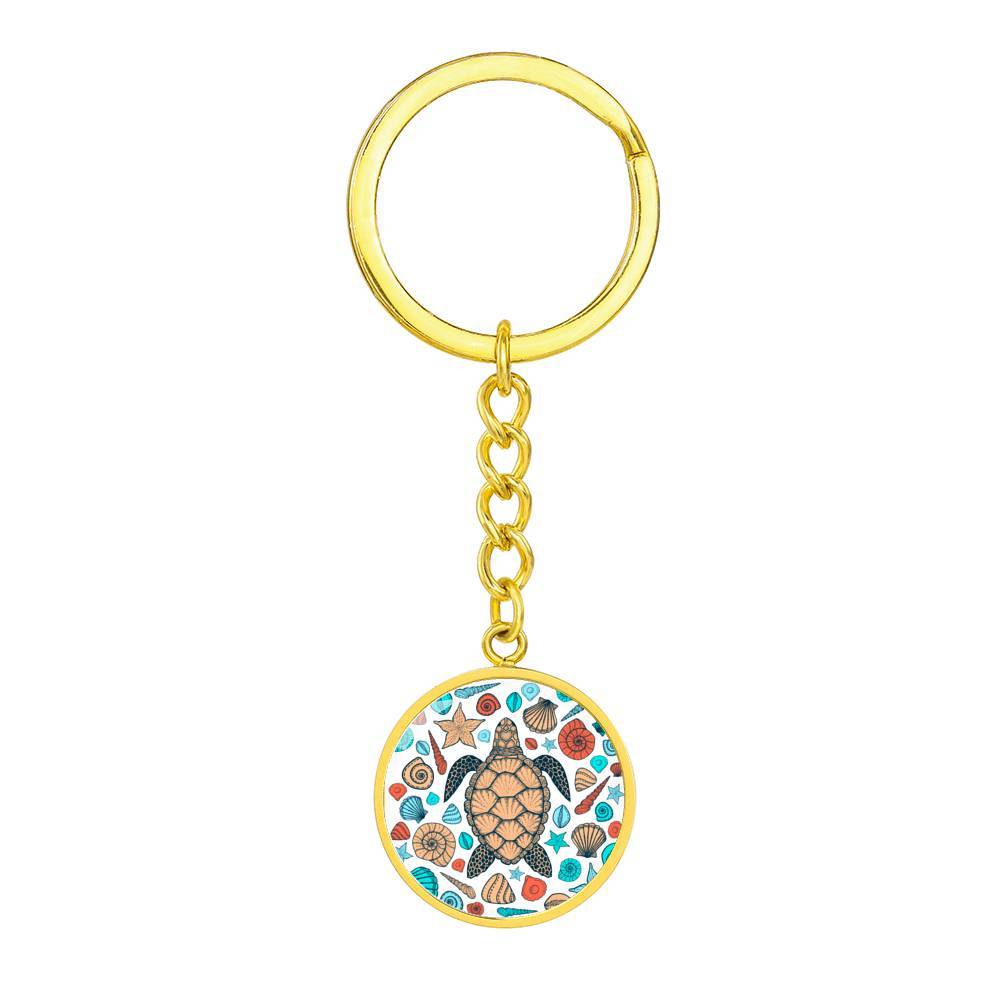 Sea Turtle and Seashells Beachy Keychain