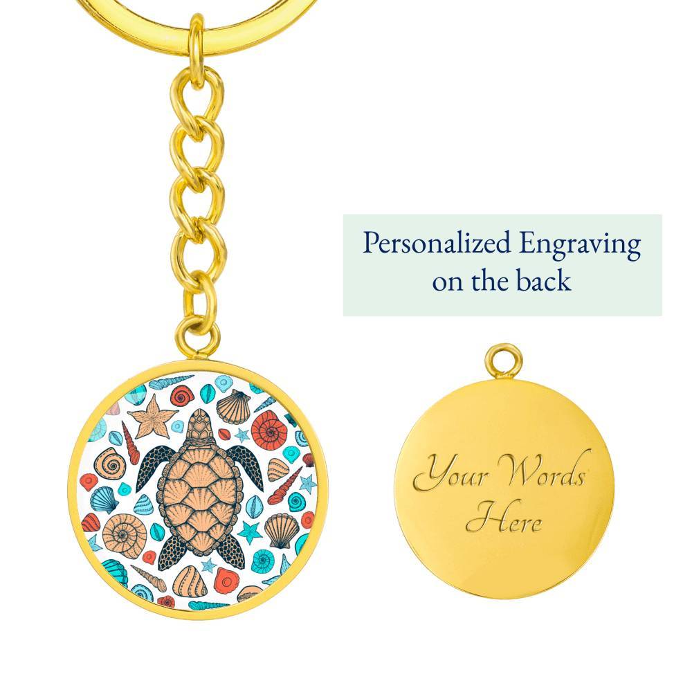 Sea Turtle and Seashells Beachy Keychain