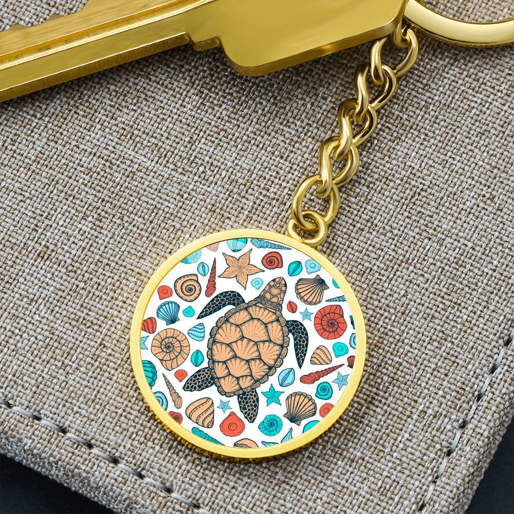 Sea Turtle and Seashells Beachy Keychain