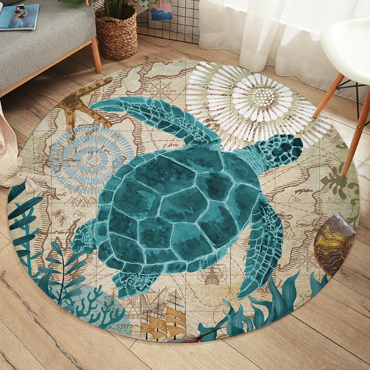 Sea Turtle Love Round Area Rug