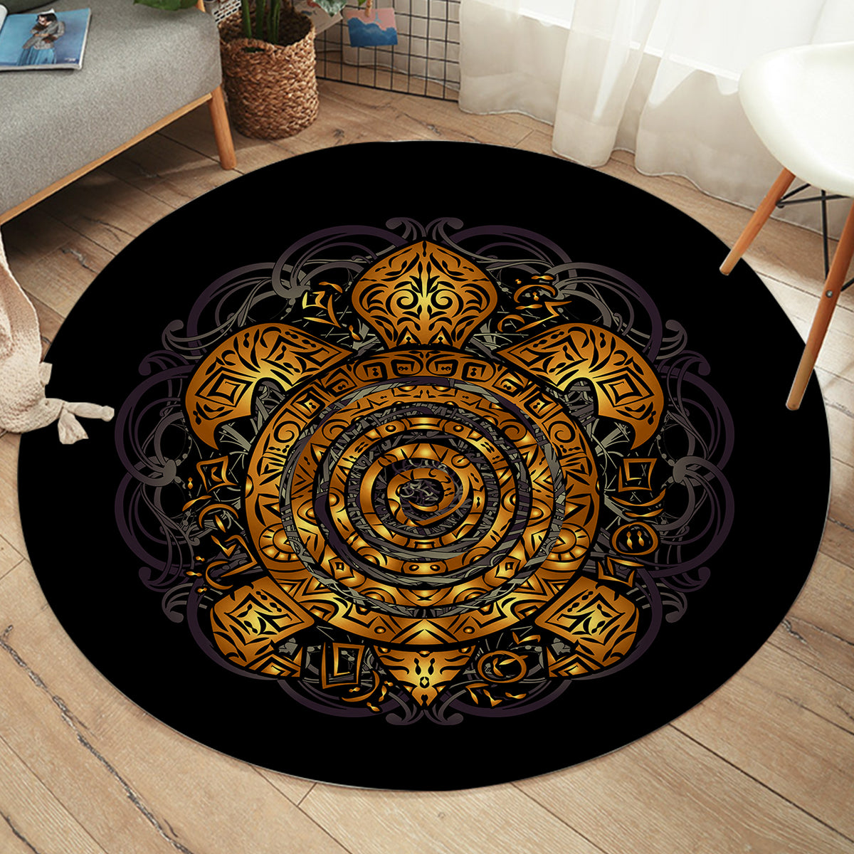 Sea Turtle Maze Round Area Rug