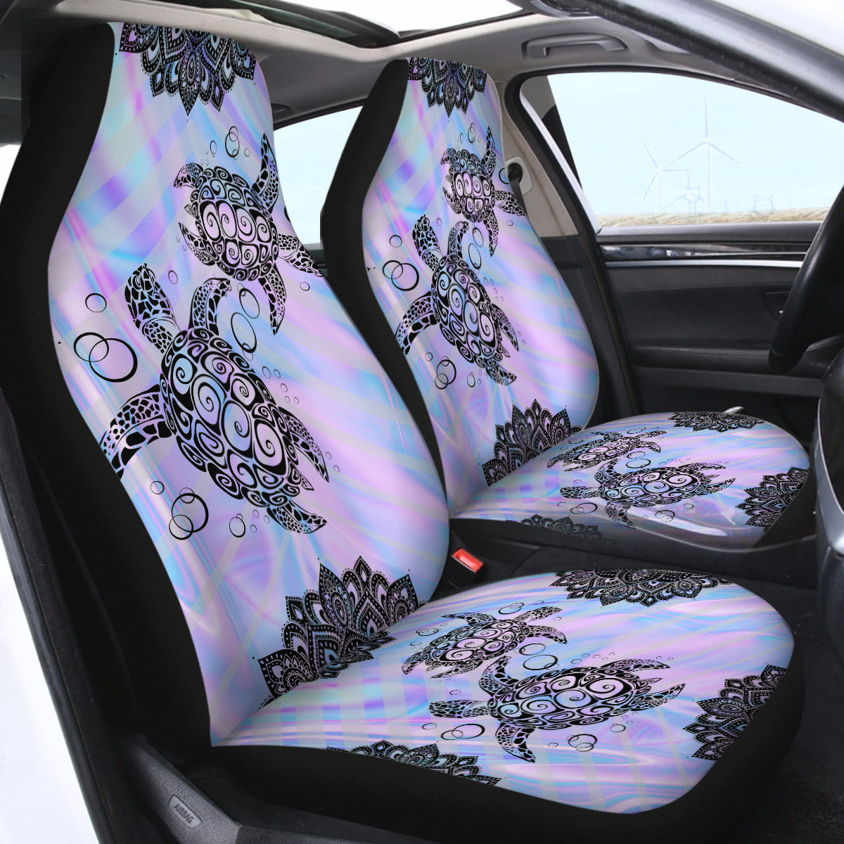 Rainbow Turtle Twist Car Seat Cover