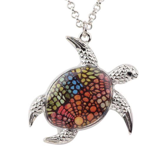 Sea Turtle Delight - Enamel Pendant Necklace