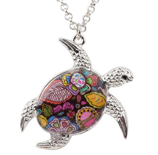 Sea Turtle Delight - Enamel Pendant Necklace