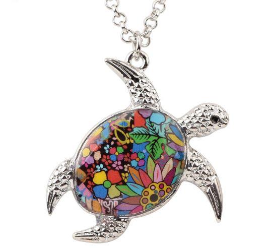 Sea Turtle Delight - Enamel Pendant Necklace