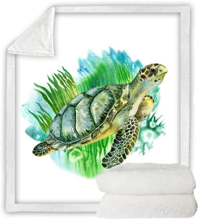 Sea Turtle Greens Soft Sherpa Blanket