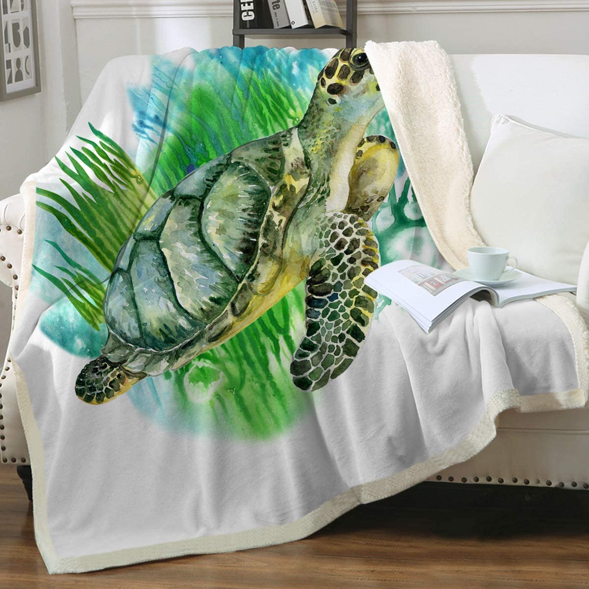 Sea Turtle Greens Soft Sherpa Blanket