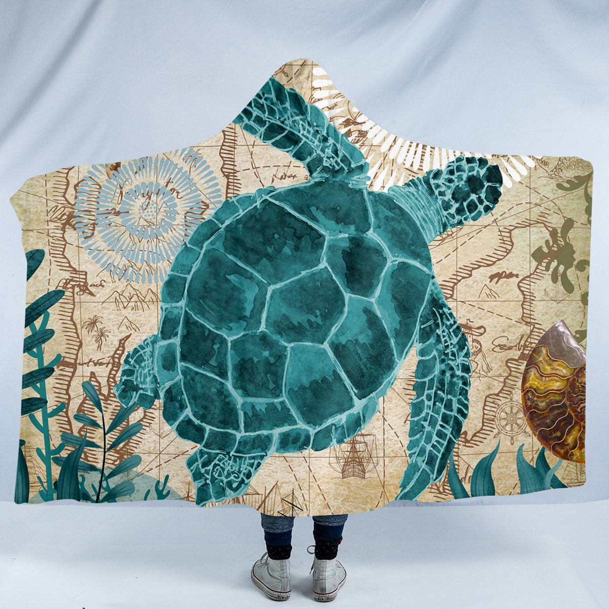 Sea Turtle Love Cozy Hooded Blanket