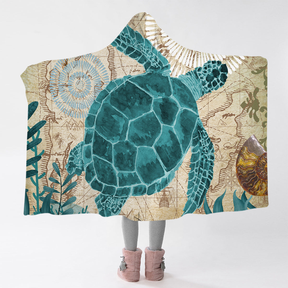 Sea Turtle Love Cozy Hooded Blanket