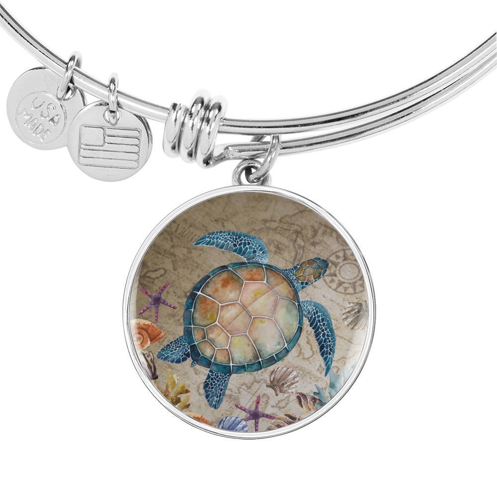 Sea Turtle Island Bangle Bracelet