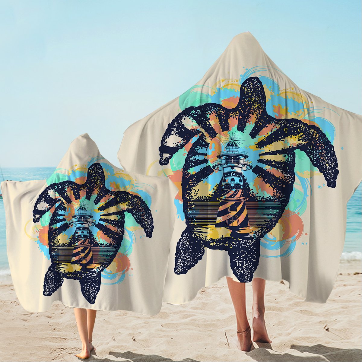Sea Turtle Lighthouse Hooded Towel