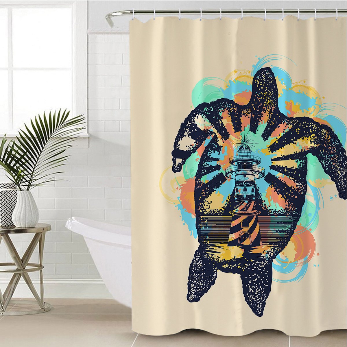 Sea Turtle Lighthouse Shower Curtain