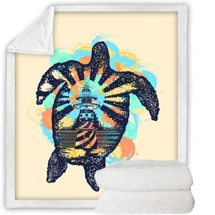 Sea Turtle Lighthouse Soft Sherpa Blanket