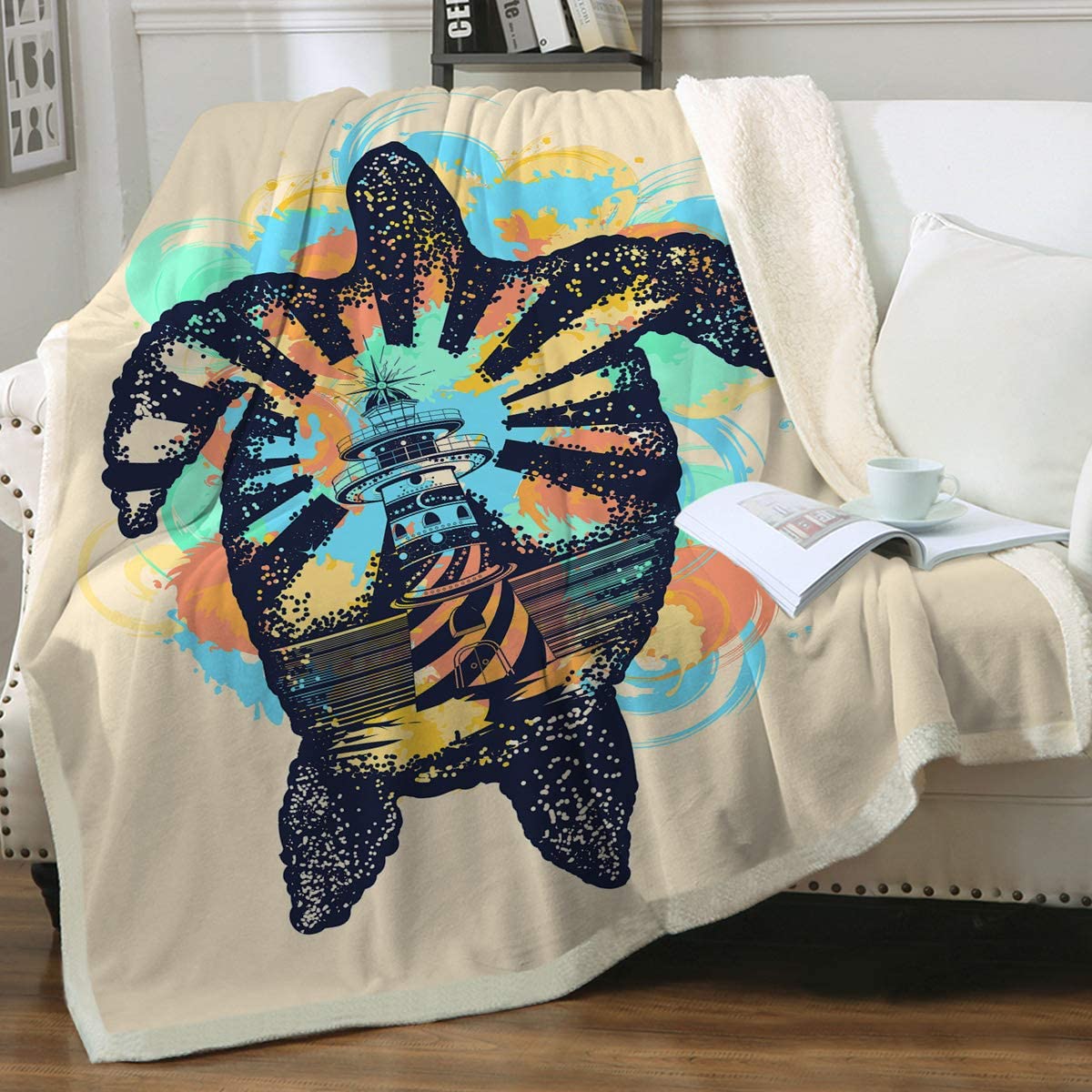 Sea Turtle Lighthouse Soft Sherpa Blanket
