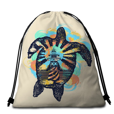 Sea Turtle Lighthouse Towel + Backpack