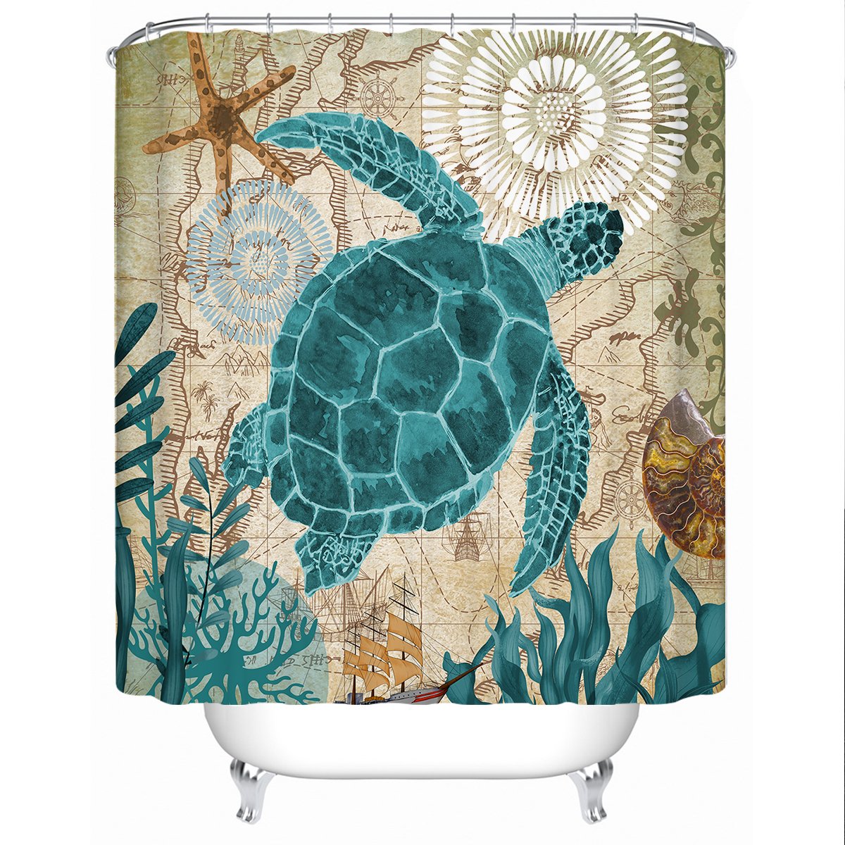 Sea Turtle Shower Curtain - Sea Turtles Way by Coastal Passion