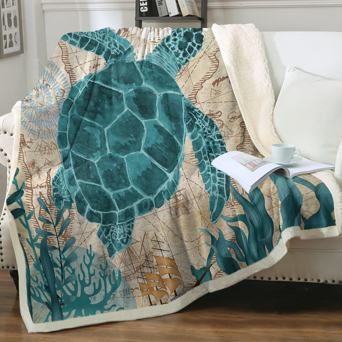 Flannel Blankets Sea Turtle Plush Blanket Dreamy Sea Turtle