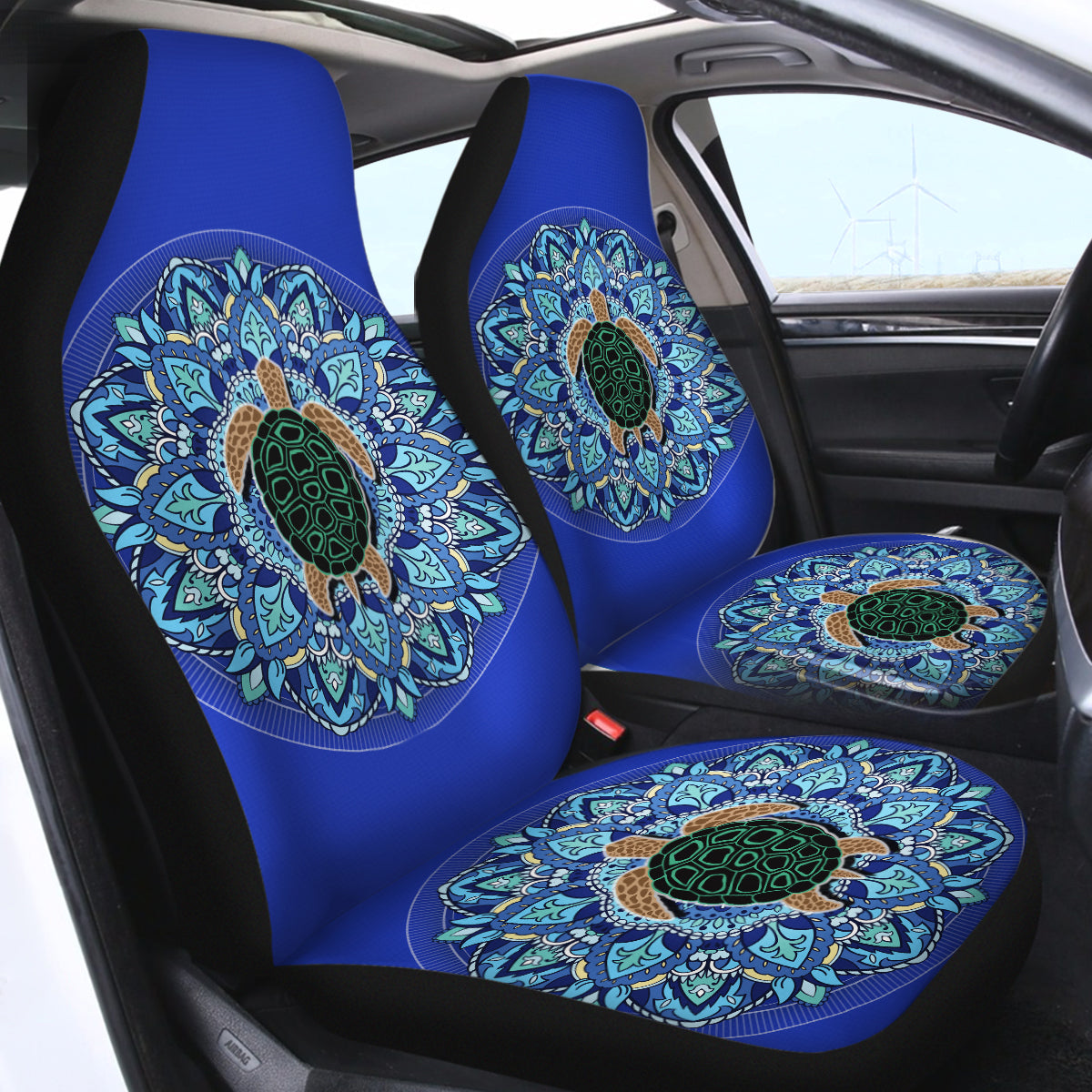 Blue Mandala Turtle Car Seat Cover