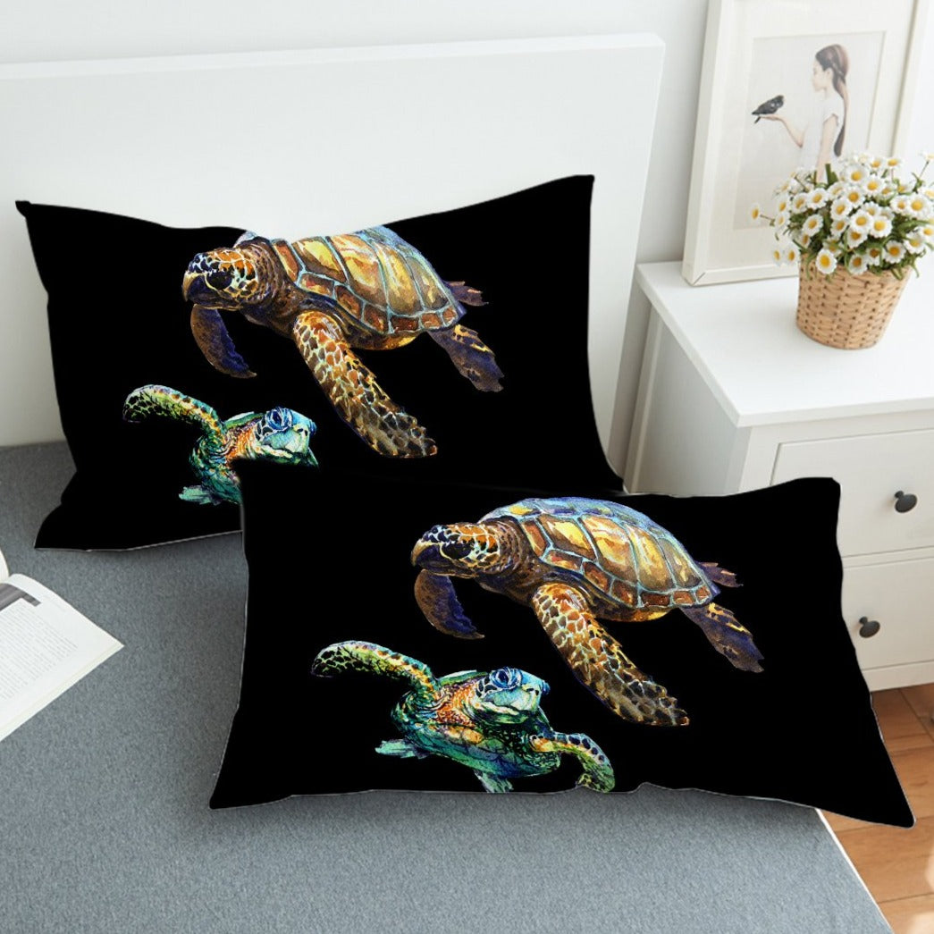 Turtles in Black Pillow Sham