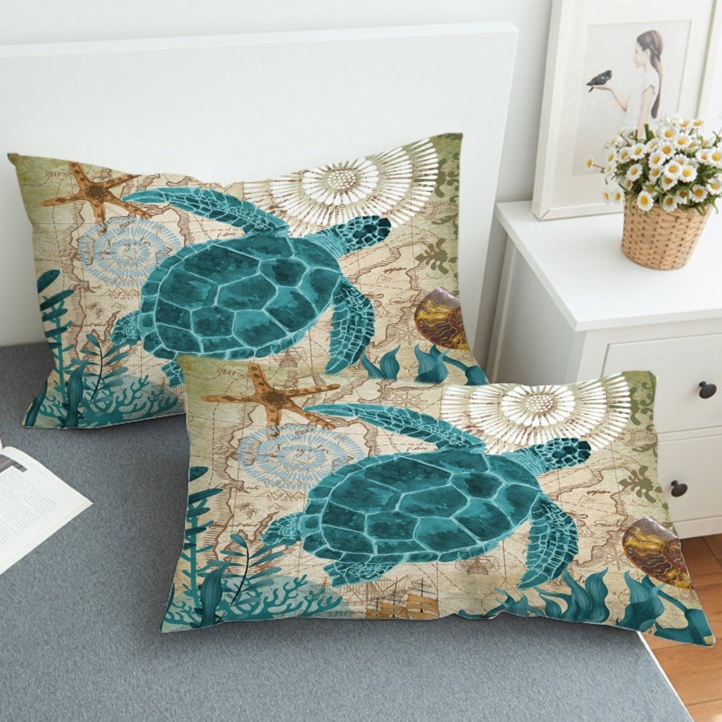 Sea Turtle Love Comforter with Shams and Pillow Cover
