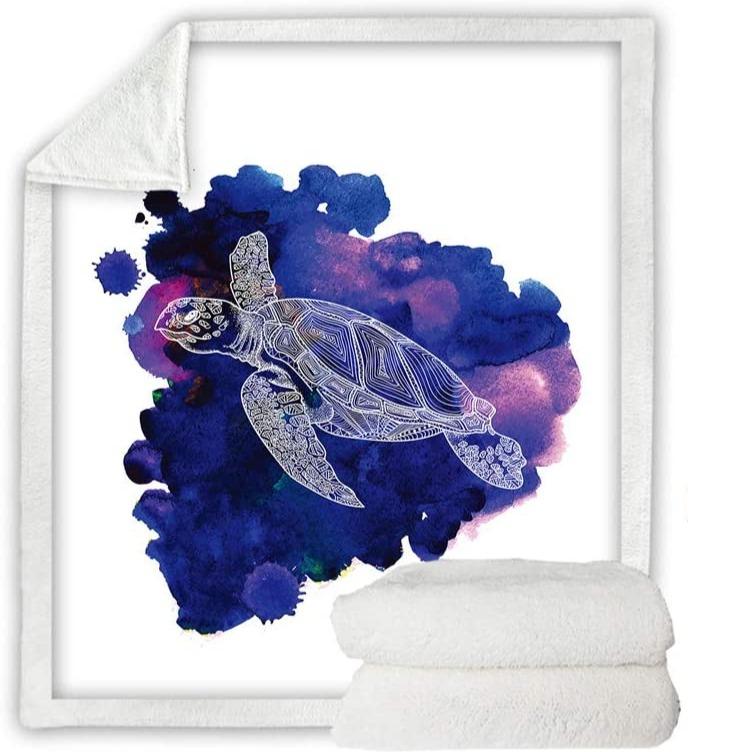 Sea Turtle Purple Soft Sherpa Blanket