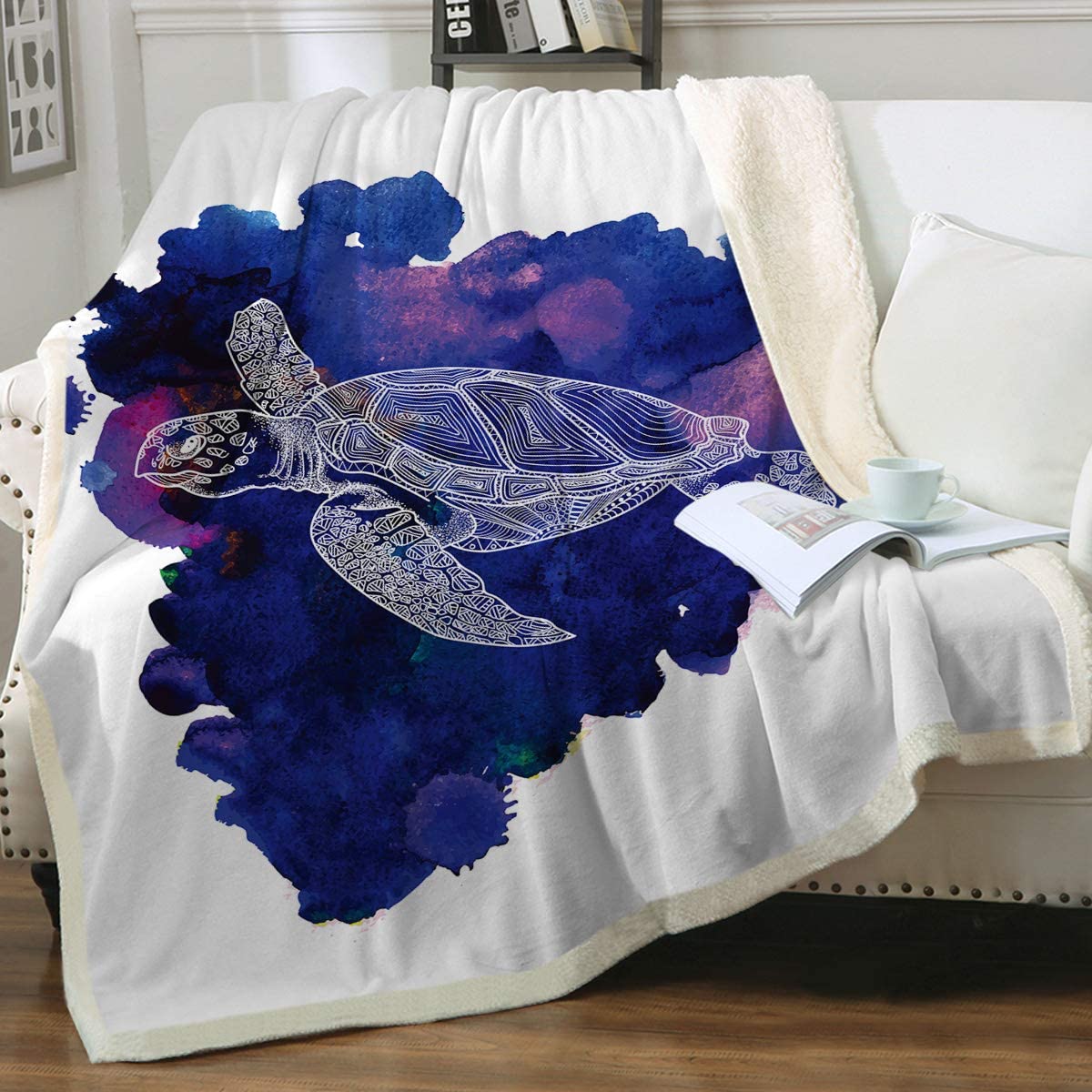 Sea Turtle Purple Soft Sherpa Blanket