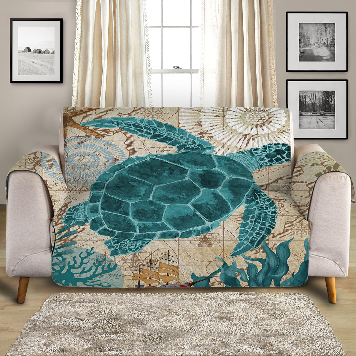 Sea Turtle Love Sofa Cover