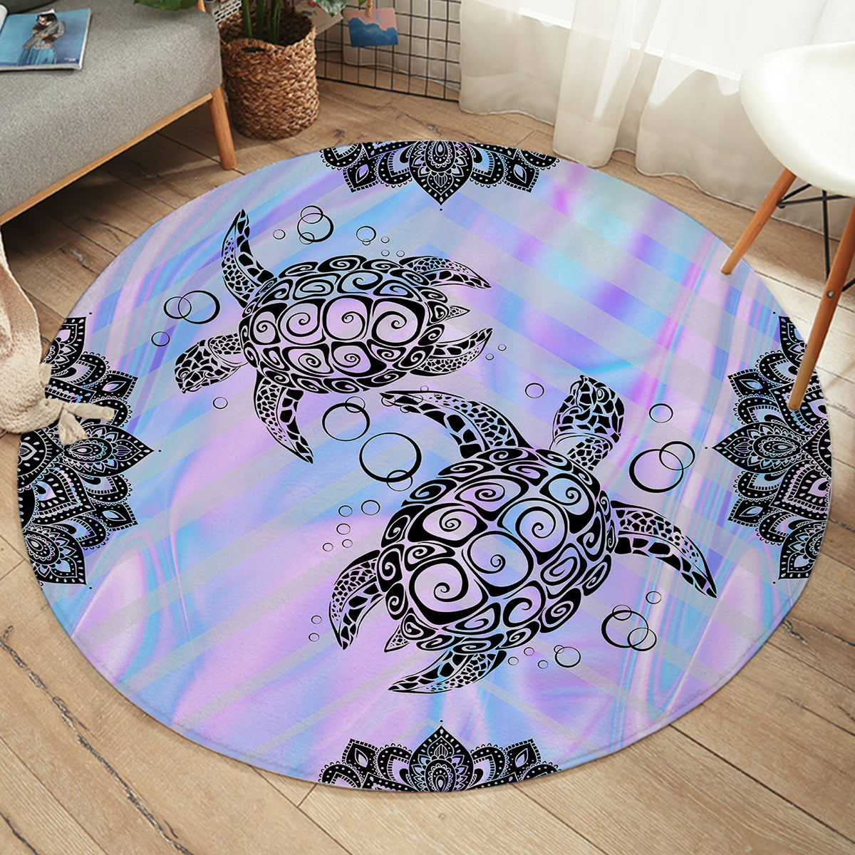 Rainbow Turtle Twist Round Area Rug