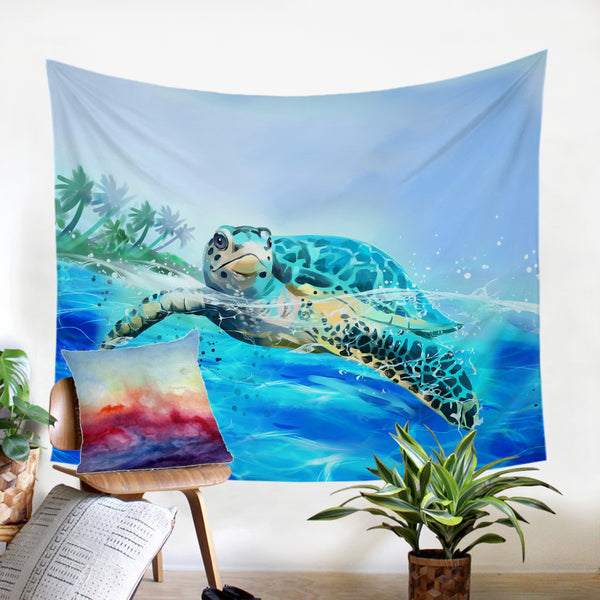 Sea Turtle Map Microfiber Duvet store Cover - coastal, travel, sea life