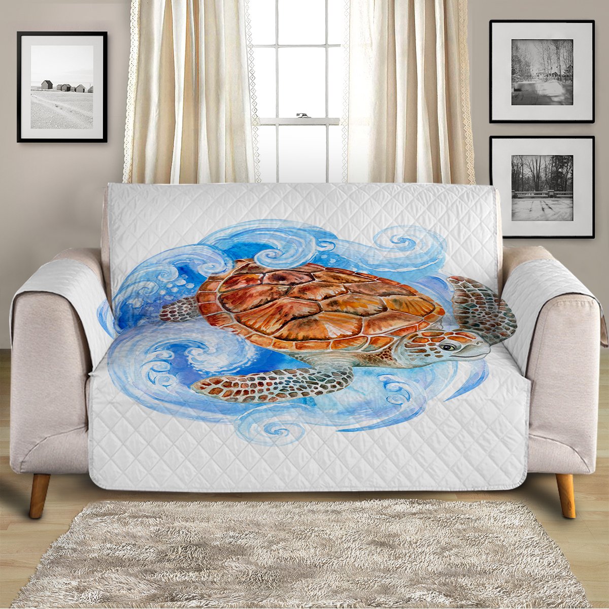 Sea Turtle Waves Sofa Cover