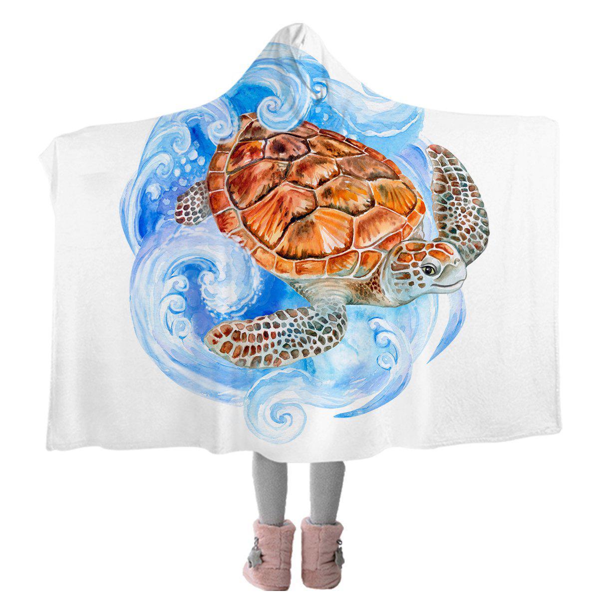 Sea Turtle Waves Cozy Hooded Blanket