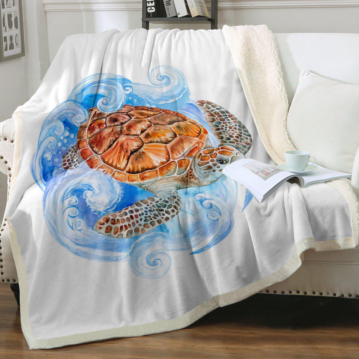 Sea Turtle Waves Soft Sherpa Blanket